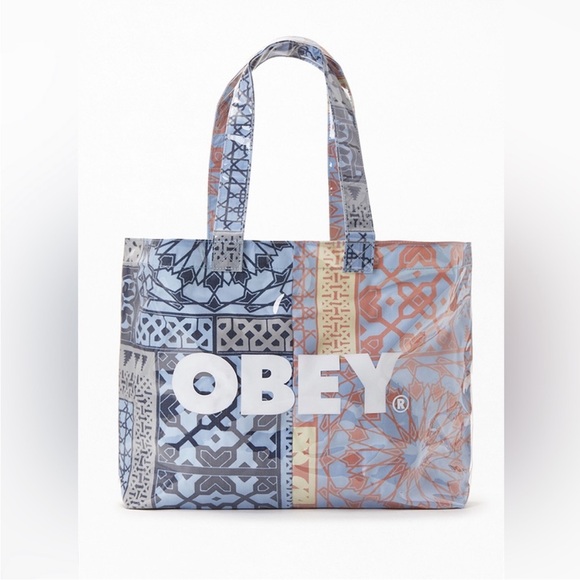 Obey Handbags - Obey Patchwork Tile Tote in Blue, Gray, Tan